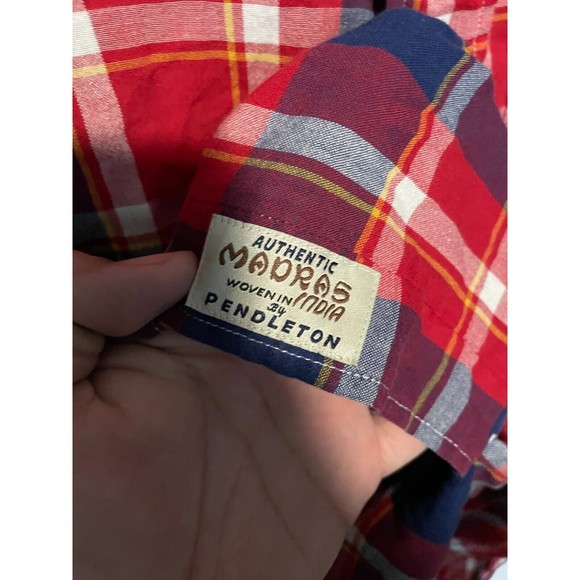 Pendleton Surf Pendleton Indian Madras Shirt Mens Medium Red Plaid Short Sleeve - Picture 5 of 9